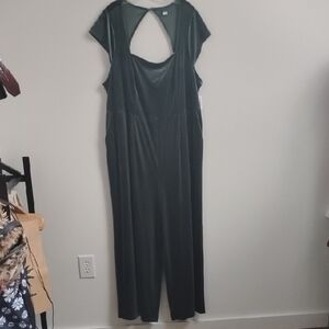 Old Navy‎ Green Velour Short Sleeve Wide Leg Whimsigoth Dark Romantic Jumpsuit